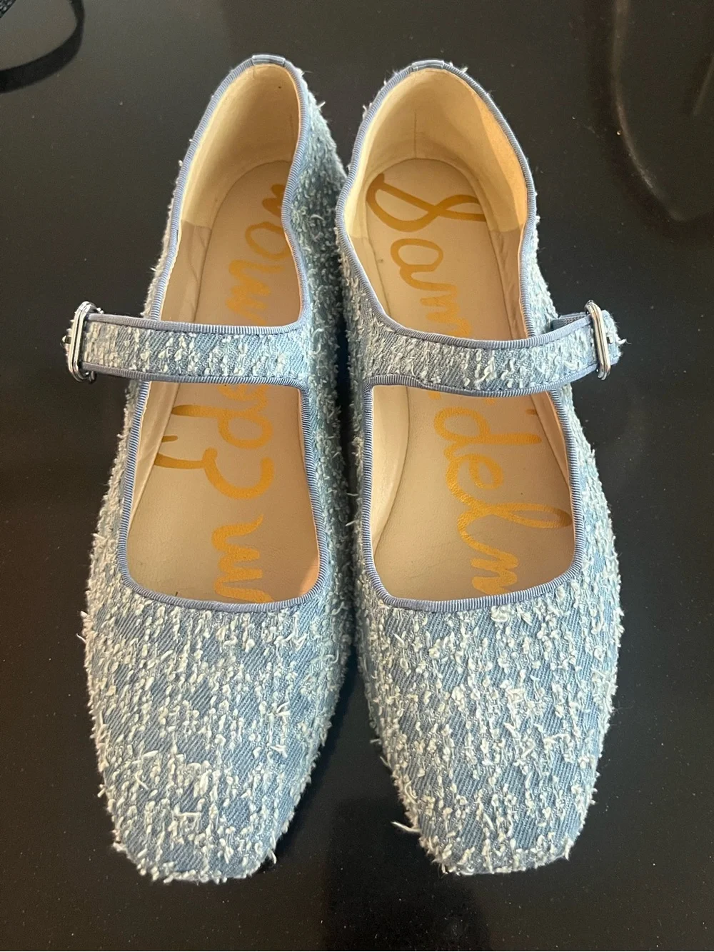 Sam Edelman Powder Blue Textured Mary Jane Flats